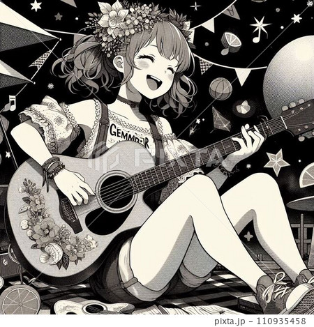 夜にギターを弾く少女 110935458