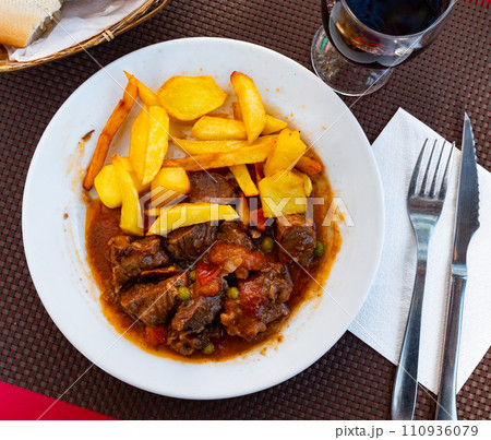 Stewed beef with vegetables (Ternera la Jardinera) - this is Spanish traditional meat dish Stewed beef with vegetables (Ternera la Jardinera) - this is Spanish traditional meat dish 110936079