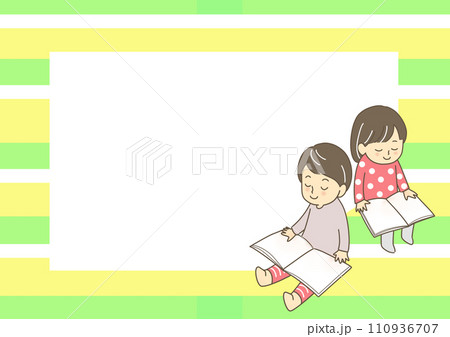 絵本を読む子供の貼り紙 絵本を読む子供の貼り紙 110936707