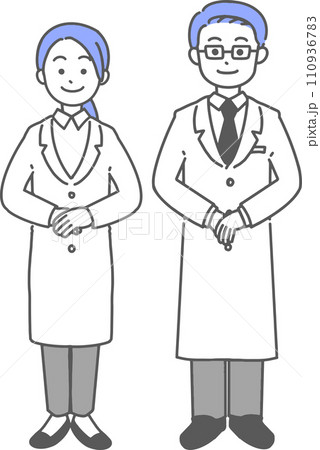 白衣姿で立つ男女のシンプルなイラスト 白衣姿で立つ男女のシンプルなイラスト 110936783