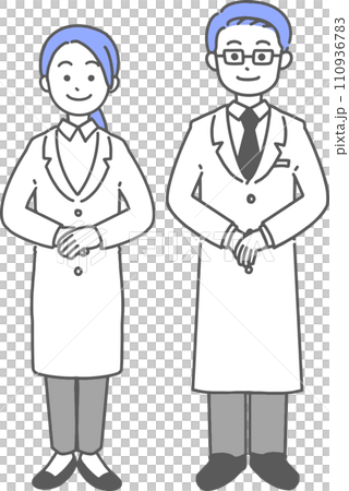 白衣姿で立つ男女のシンプルなイラスト 白衣姿で立つ男女のシンプルなイラスト 110936783