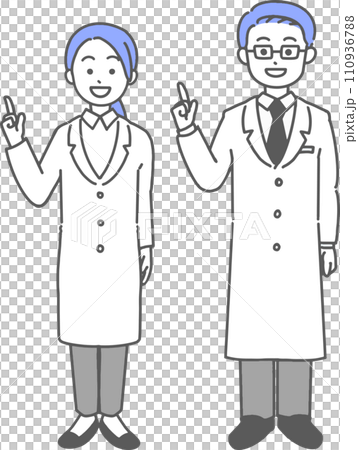 一個穿著白大褂的男人和女人引導人們的簡單插圖 一個穿著白大褂的男人和女人引導人們的簡單插圖 110936788