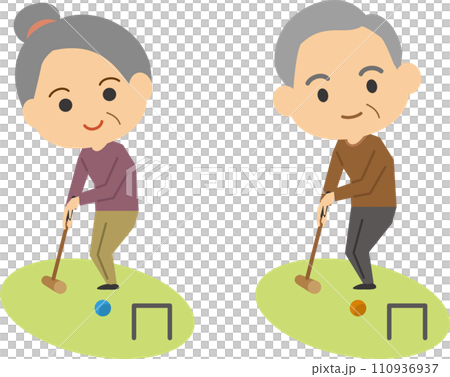 Image illustration set of senior men and women playing gateball Image illustration set of senior men and women playing gateball 110936937