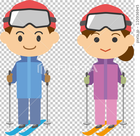 一個男人和一個女人滑雪的圖像插圖 一個男人和一個女人滑雪的圖像插圖 110936945