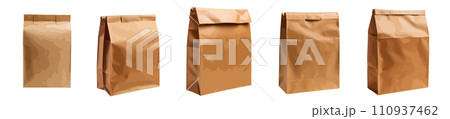 Brown paper lunch bag vector set isolated on white background Brown paper lunch bag vector set isolated on white background 110937462