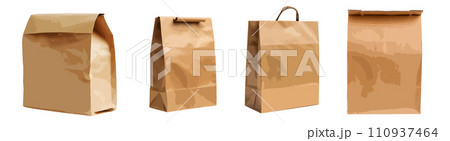Brown paper lunch bag vector set isolated on white background 110937464