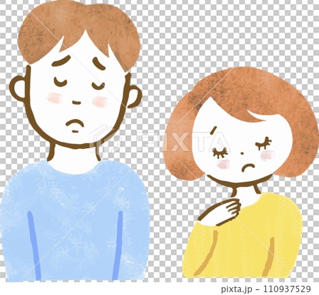 一個憂心忡忡的男人和女人上半身的手繪插圖 110937529