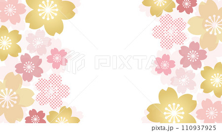 ピンクとゴールドの桜模様の背景素材のベクターフレーム画像	 110937925