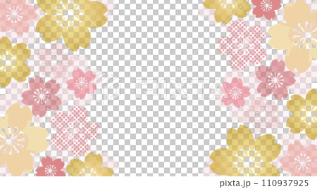 ピンクとゴールドの桜模様の背景素材のベクターフレーム画像	 110937925