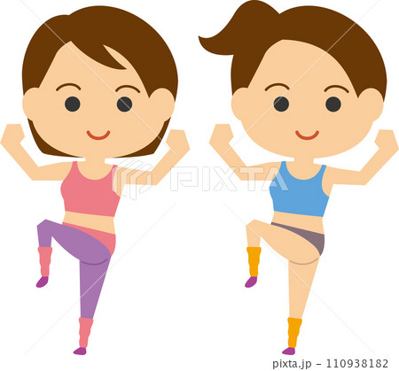 エアロビクスをしている女性二人のイメージイラスト エアロビクスをしている女性二人のイメージイラスト 110938182