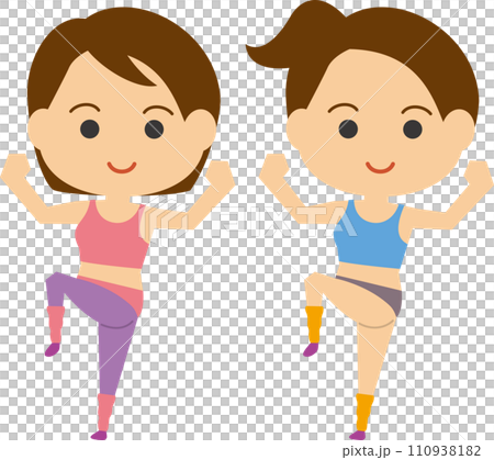 兩位女子做健身操的圖像插圖 兩位女子做健身操的圖像插圖 110938182