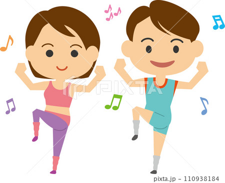笑顔でエアロビクスをしている男女のイメージイラスト 110938184