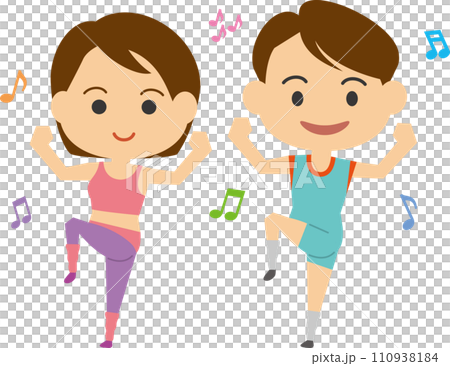 Image illustration of a man and woman doing aerobics with a smile Image illustration of a man and woman doing aerobics with a smile 110938184