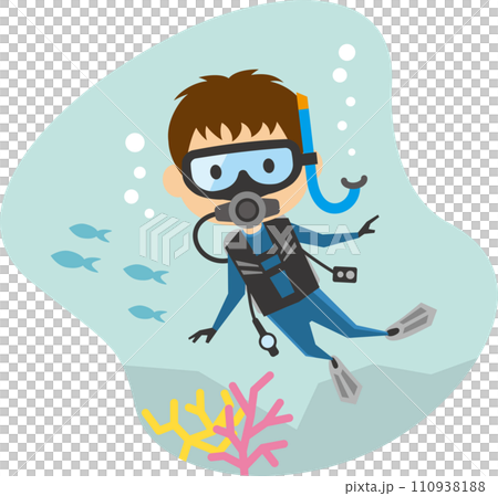 スキューバダイビングをしている男性のイメージイラスト 110938188