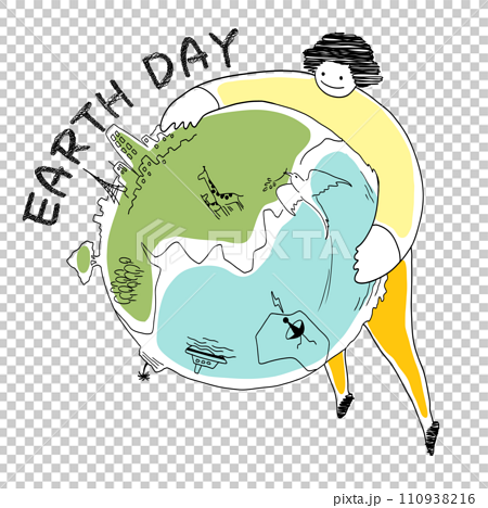 アースデイ用地球を抱えている人の線画イラスト 110938216