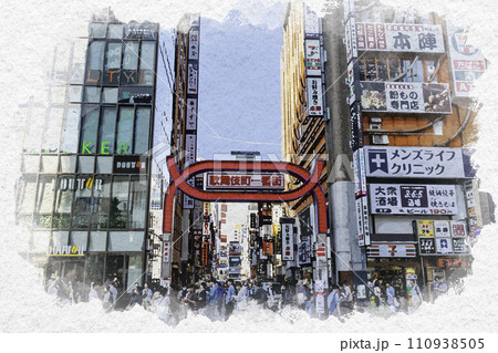 水彩画風 新宿歌舞伎町 歌舞伎町一番街 東京都新宿区 水彩画風 新宿歌舞伎町 歌舞伎町一番街 東京都新宿区 110938505
