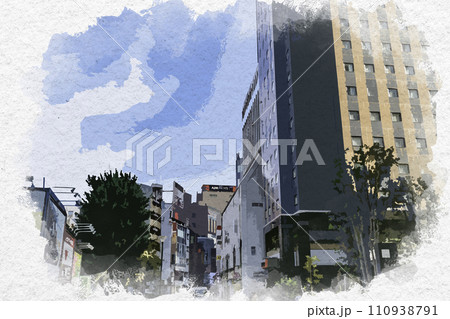 水彩画風　新宿歌舞伎町　花道通り　東京都新宿区 110938791