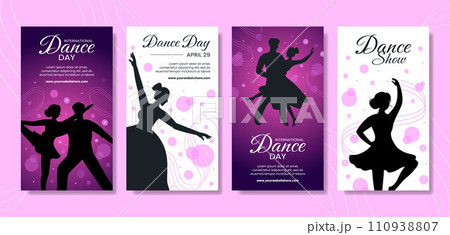 Dance Day Social Media Stories Flat Cartoon Hand Drawn Templates Background Illustration 110938807