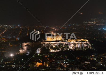 view of Athens and the Acropolis from the Mount Lycabettus at night view of Athens and the Acropolis from the Mount Lycabettus at night 110938881