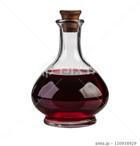 Decanter with red wine vinegar isolated 110938929
