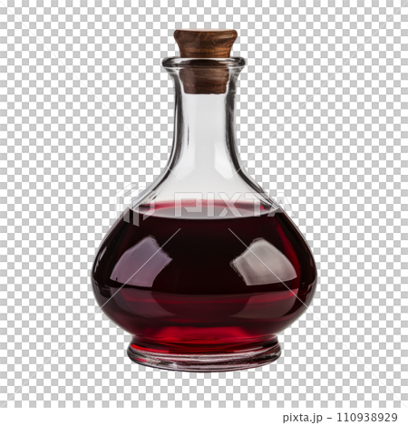 Decanter with red wine vinegar isolated 110938929