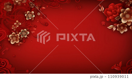 Happy Chinese New Year Style Cherry Blossom Lantern Red Background Happy Chinese New Year Style Cherry Blossom Lantern Red Background 110939011