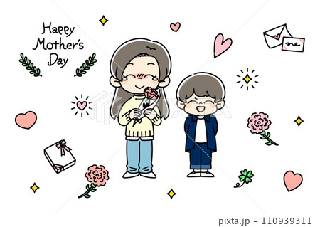 お母さんと息子　母の日　イラスト素材 110939311