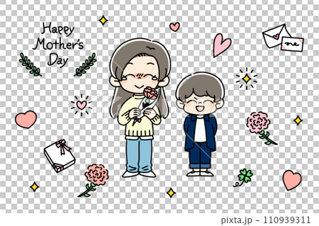 お母さんと息子　母の日　イラスト素材 110939311