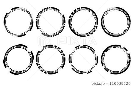 Set of sci fi black circle user interface elements technology futuristic design modern creative on white background vector Set of sci fi black circle user interface elements technology futuristic design modern creative on white background vector 110939526