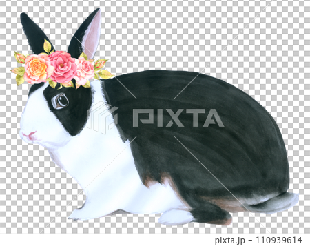 Rabbit Easter animal with flower watercolor 110939614