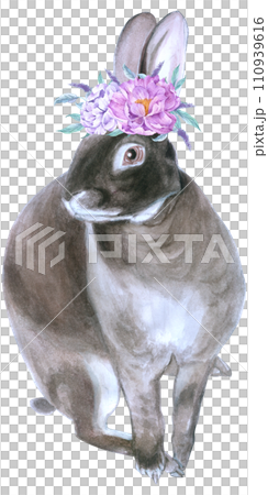 Rabbit Easter animal with flower watercolor Rabbit Easter animal with flower watercolor 110939616