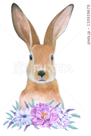 Rabbit Easter animal with flower watercolor Rabbit Easter animal with flower watercolor 110939678
