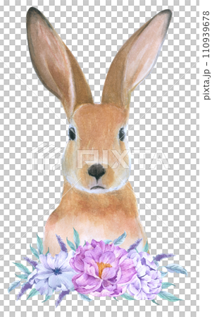 Rabbit Easter animal with flower watercolor Rabbit Easter animal with flower watercolor 110939678