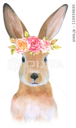 Rabbit Easter animal with flower watercolor Rabbit Easter animal with flower watercolor 110939680