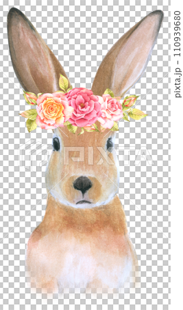Rabbit Easter animal with flower watercolor Rabbit Easter animal with flower watercolor 110939680