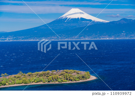 （静岡県）大瀬崎（おせざき）から海越しの富士山 110939972