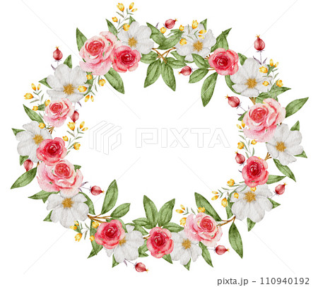Flower wreath and frame watercolor 110940192