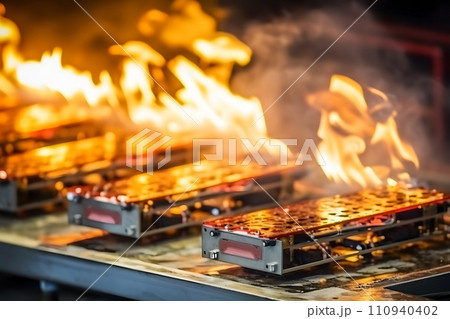 AI-generated content. Decline or market crash concept. crypto farm on fire. Neural network AI generated art 110940402