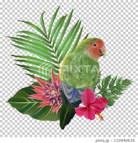 Tropical composition with bird watercolor hand paint 110940638