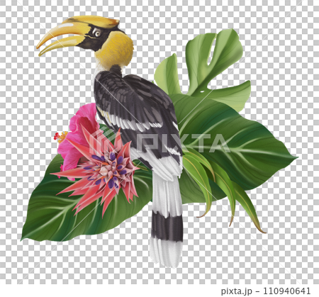 Tropical composition with bird watercolor hand paint 110940641