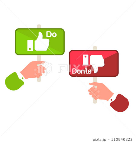 Do and Don't icons. Check mark and cross. Positive and negative signs 110940822