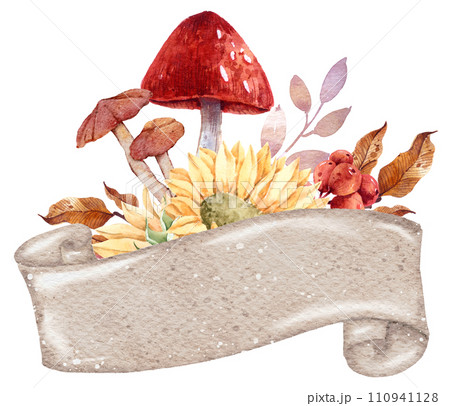 Autumn watercolor composition, Autumn flower bouquet, Thanksgiving day  110941128