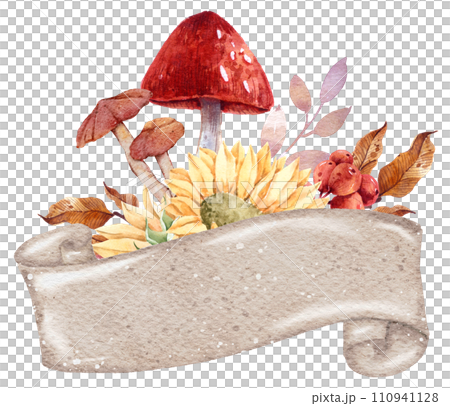 Autumn watercolor composition, Autumn flower bouquet, Thanksgiving day  110941128