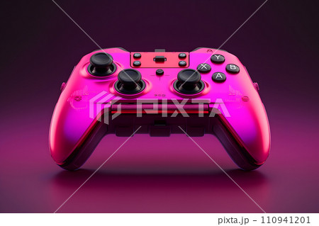AI-generated content. Neon game controller or joystick for game console. Neural network AI generated art 110941201
