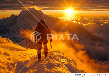 Someone who gets a sense of accomplishment from climbing a mountain 110941263