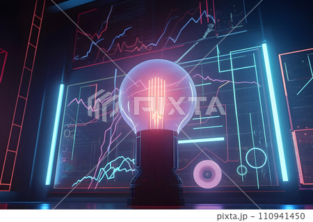 AI-generated content. Light bulb in digital abstract technology background. Neural network AI generated art 110941450