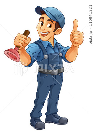 Plumber Plunger Tool Cartoon Plumbing Man Handyman 110941521