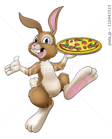 Easter Bunny Rabbit Cartoon Pizza Restaurant Chef 110941523