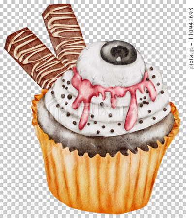 Halloween cupcake hand paint watercolor  110941693
