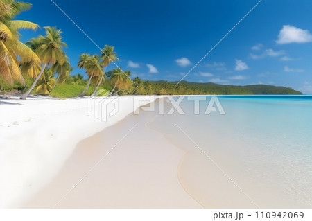 AI-generated content. palm trees on the seashore. Beautiful topical beach. Neural network AI generated art 110942069